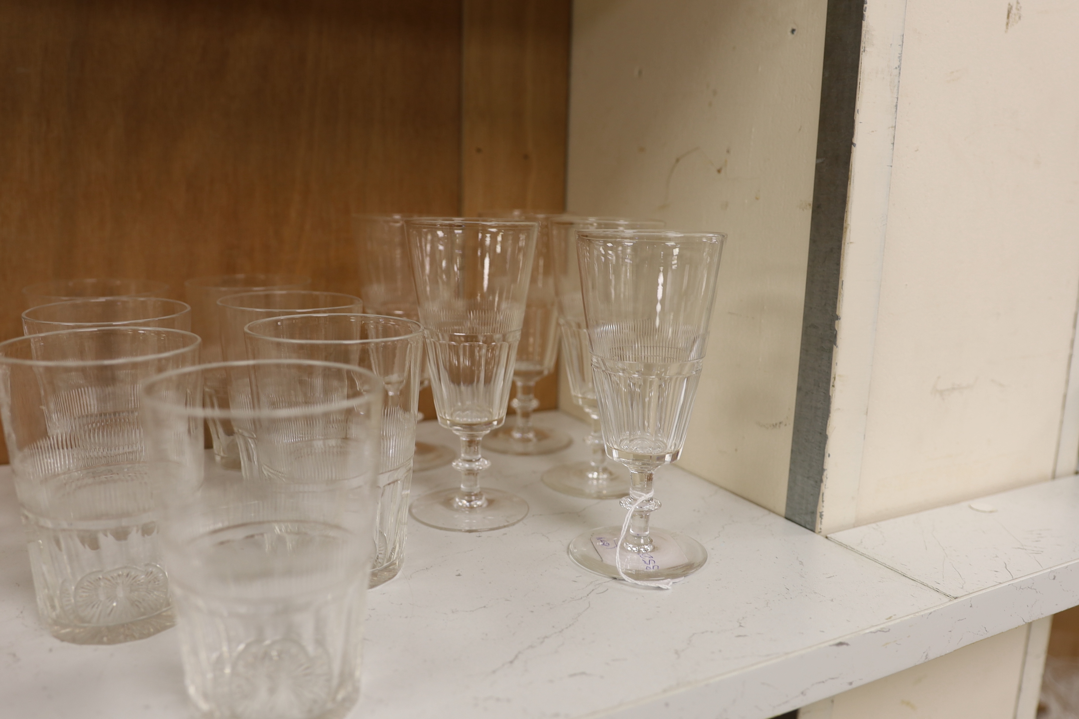 Collection of vintage glasses including set of seven tumblers